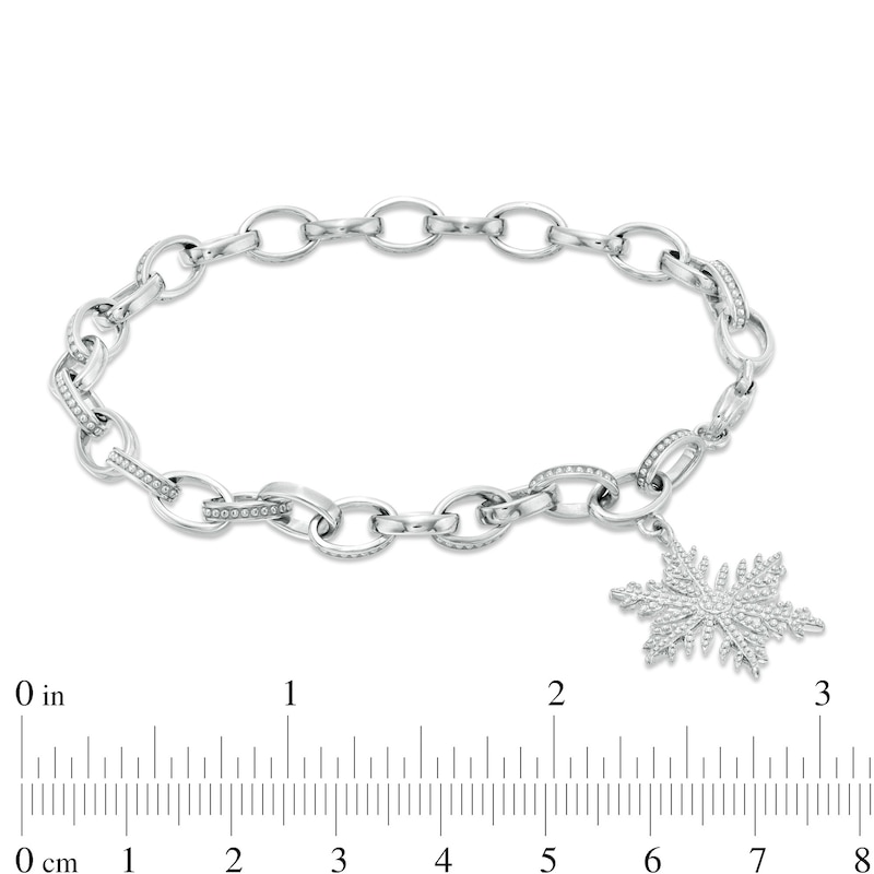 Main Image 3 of 0.085 CT. T.W. Diamond Snowflake Charm Bracelet in Sterling Silver - 7.5"