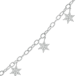 Diamond Accent Snowflake Charm Bracelet in Sterling Silver - 7.5&quot;