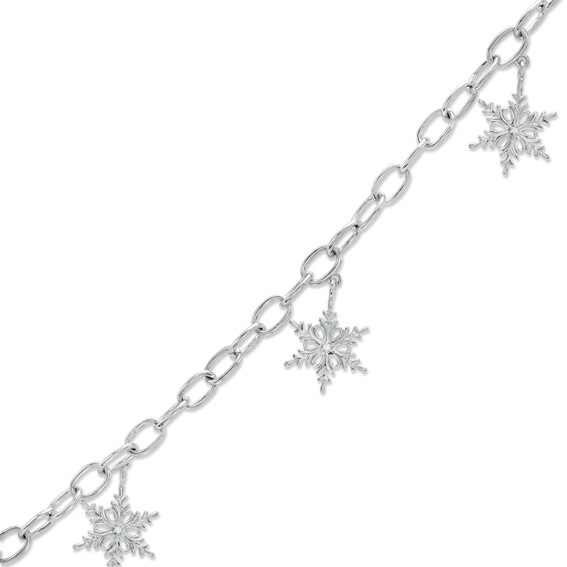 Diamond Accent Snowflake Charm Bracelet in Sterling Silver - 7.5"