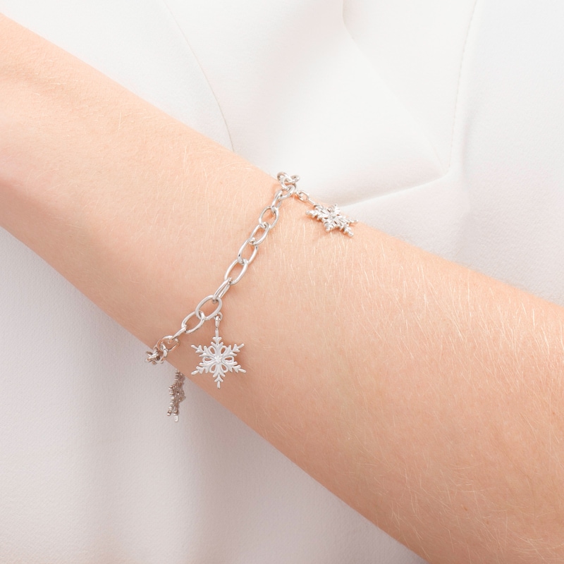 Diamond Accent Snowflake Charm Bracelet in Sterling Silver - 7.5"