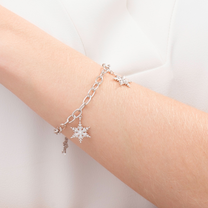Main Image 2 of Diamond Accent Snowflake Charm Bracelet in Sterling Silver - 7.5"