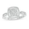 Thumbnail Image 0 of 0.18 CT. T.W. Diamond Triple Cushion Frame Split Shank Promise Ring in Sterling Silver