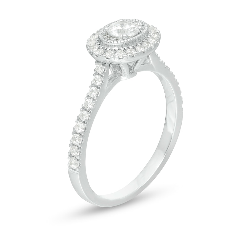 Main Image 3 of 0.60 CT. T.W. Certified Canadian Diamond Double Frame Vintage-Style Engagement Ring in 14K White Gold (I/I1)