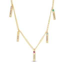 Mother's Birthstone Engravable Bar Charm Station Necklace (1-5 Stones and Names)