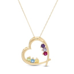 Mother's 3.0mm Birthstone Tilted Loop Heart Pendant (6 Stones)