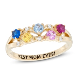 Mother's 3.0mm Birthstone and 1/20 CT. T.W. Diamond Engravable Split Shank Ring (5 Stones and 1 Line)