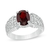 Oval Garnet and Lab-Created White Sapphire Celtic Pattern Ring in Sterling Silver