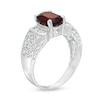 Oval Garnet and Lab-Created White Sapphire Celtic Pattern Ring in Sterling Silver