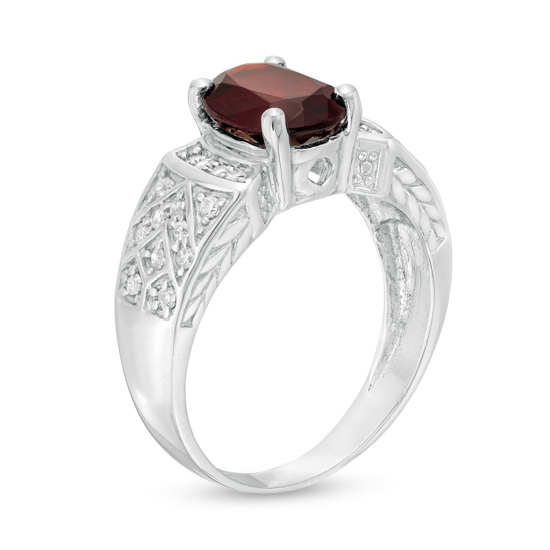 Oval Garnet and Lab-Created White Sapphire Celtic Pattern Ring in Sterling Silver
