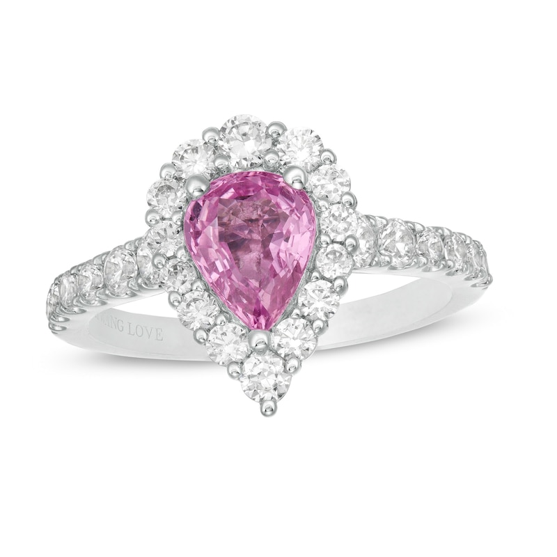 Vera Wang Love Collection Certified Pear-Shaped Pink Sapphire and 0.95 CT. T.W. Diamond Engagement Ring in 14K White Gold|Peoples Jewellers