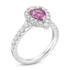 Thumbnail Image 2 of Vera Wang Love Collection Certified Pear-Shaped Pink Sapphire and 0.95 CT. T.W. Diamond Engagement Ring in 14K White Gold