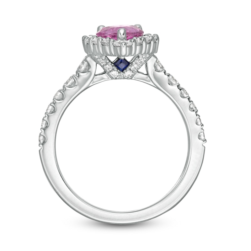 Main Image 4 of Vera Wang Love Collection Certified Pear-Shaped Pink Sapphire and 0.95 CT. T.W. Diamond Engagement Ring in 14K White Gold