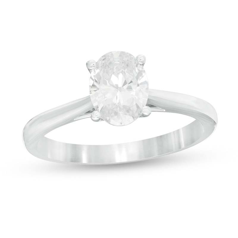 Main Image 1 of 1.00 CT. Certified Oval Diamond Solitaire Engagement Ring in 14K White Gold (K/I3)