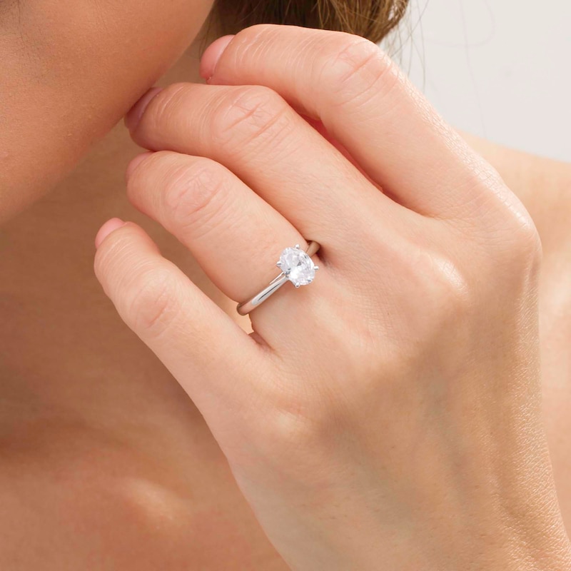 Main Image 2 of 1.00 CT. Certified Oval Diamond Solitaire Engagement Ring in 14K White Gold (K/I3)