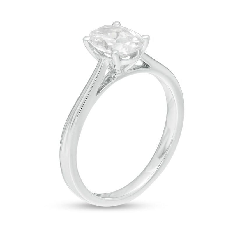 Main Image 3 of 1.00 CT. Certified Oval Diamond Solitaire Engagement Ring in 14K White Gold (K/I3)