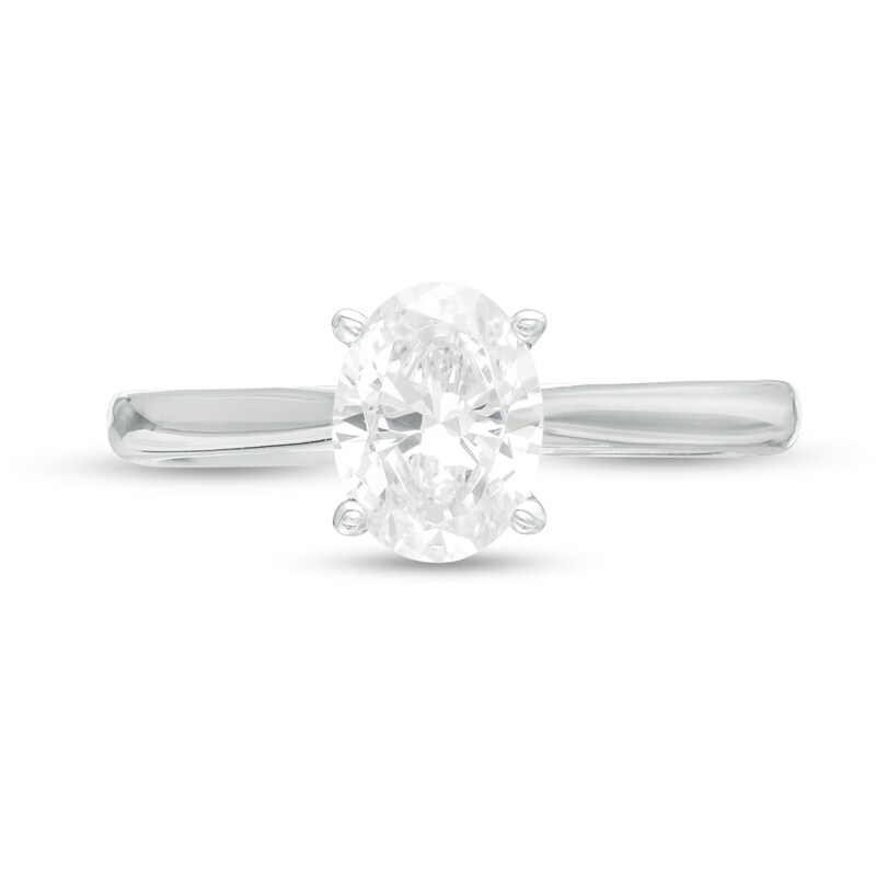 Main Image 4 of 1.00 CT. Certified Oval Diamond Solitaire Engagement Ring in 14K White Gold (K/I3)