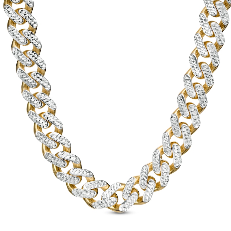 11.3mm Diamond-Cut Curb Chain Necklace in Hollow 14K Two-Tone Gold - 24"|Peoples Jewellers
