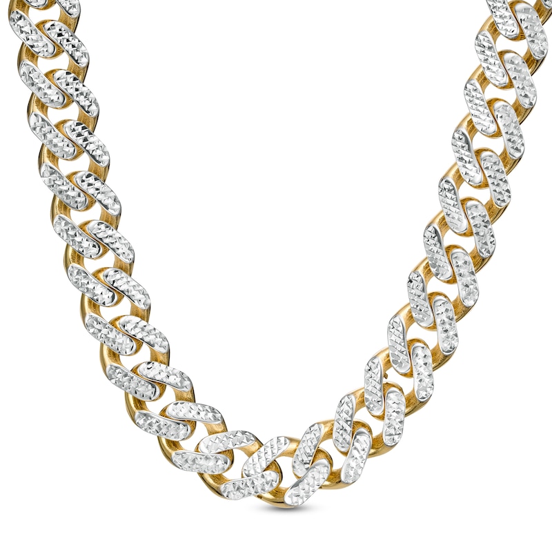 Main Image 1 of 11.3mm Diamond-Cut Curb Chain Necklace in Hollow 14K Two-Tone Gold - 24"