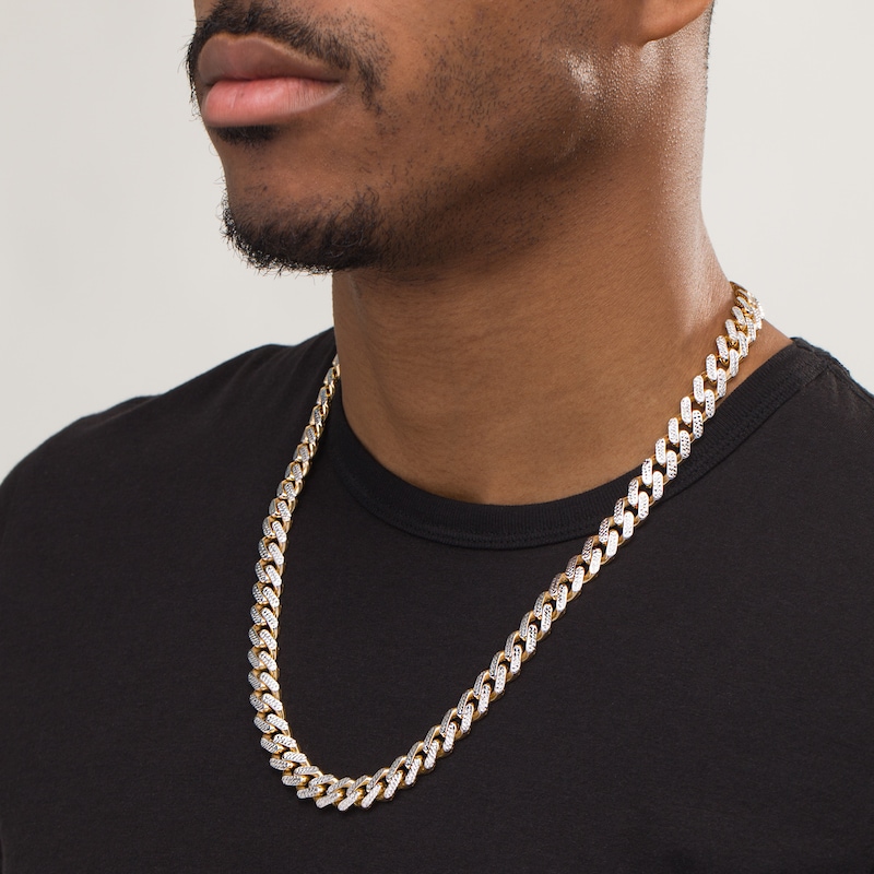 Main Image 2 of 11.3mm Diamond-Cut Curb Chain Necklace in Hollow 14K Two-Tone Gold - 24"