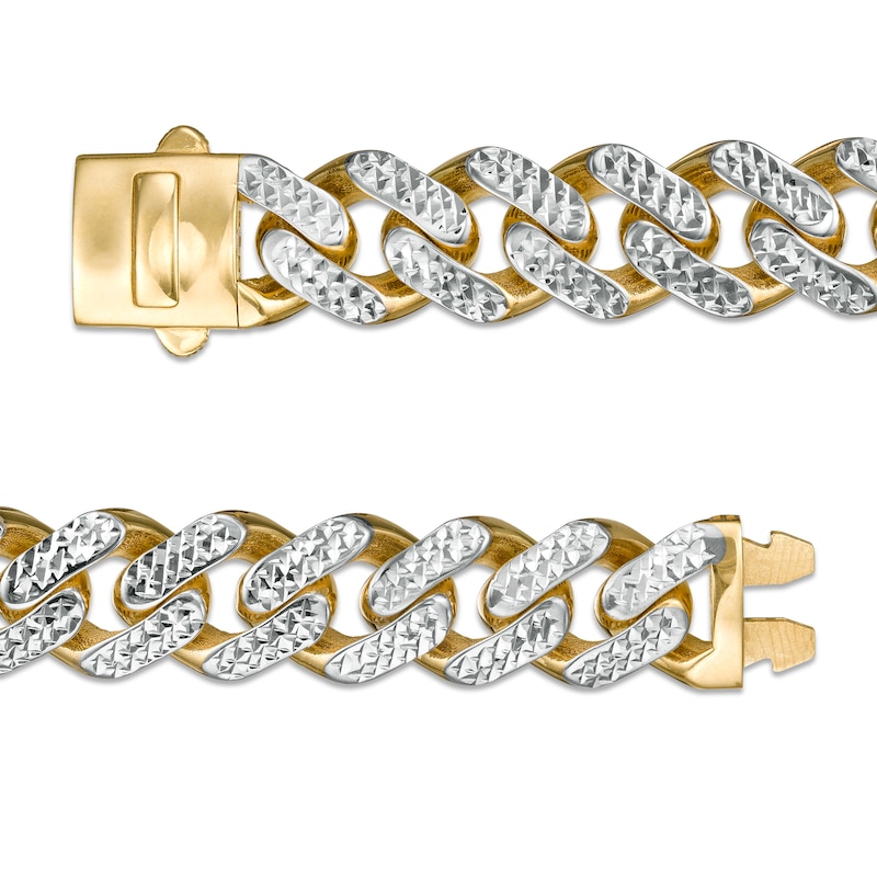 Main Image 3 of 11.3mm Diamond-Cut Curb Chain Necklace in Hollow 14K Two-Tone Gold - 24"