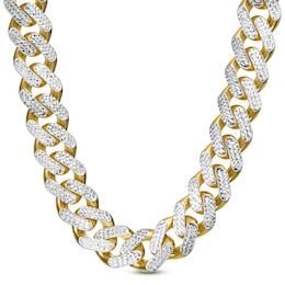 13.5mm Diamond-Cut Curb Chain Necklace in Hollow 14K Two-Tone Gold - 24&quot;