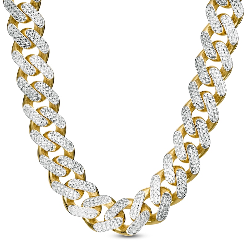 13.5mm Diamond-Cut Curb Chain Necklace in Hollow 14K Two-Tone Gold - 24"|Peoples Jewellers