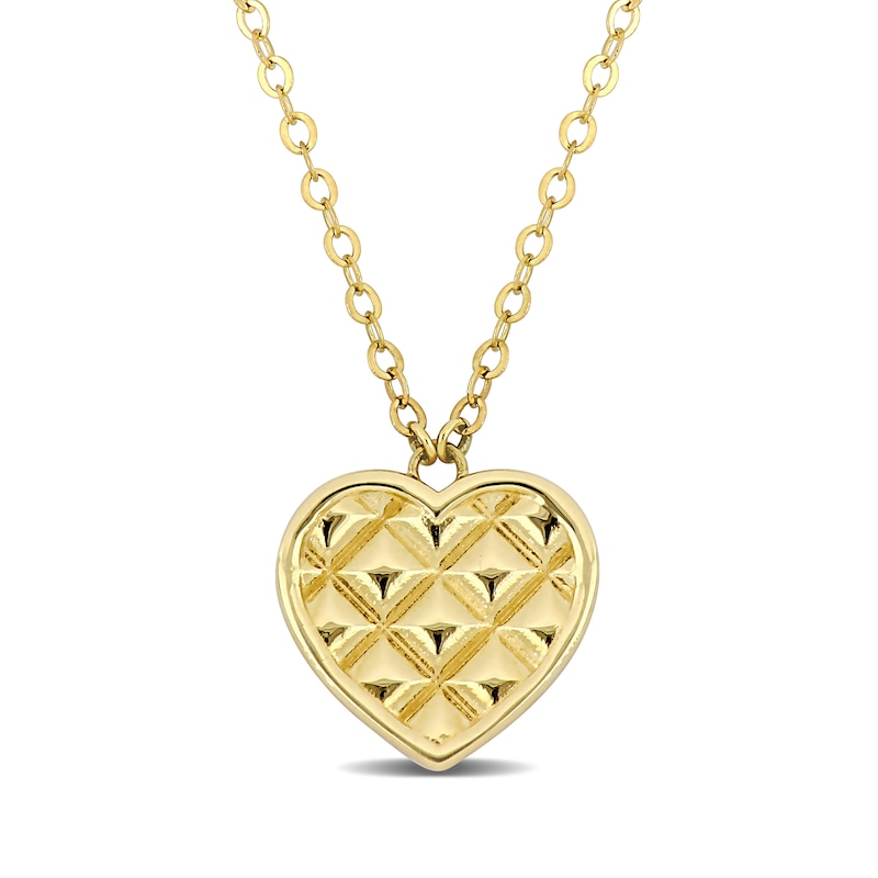 Quilted Heart Necklace in 10K Gold - 17"