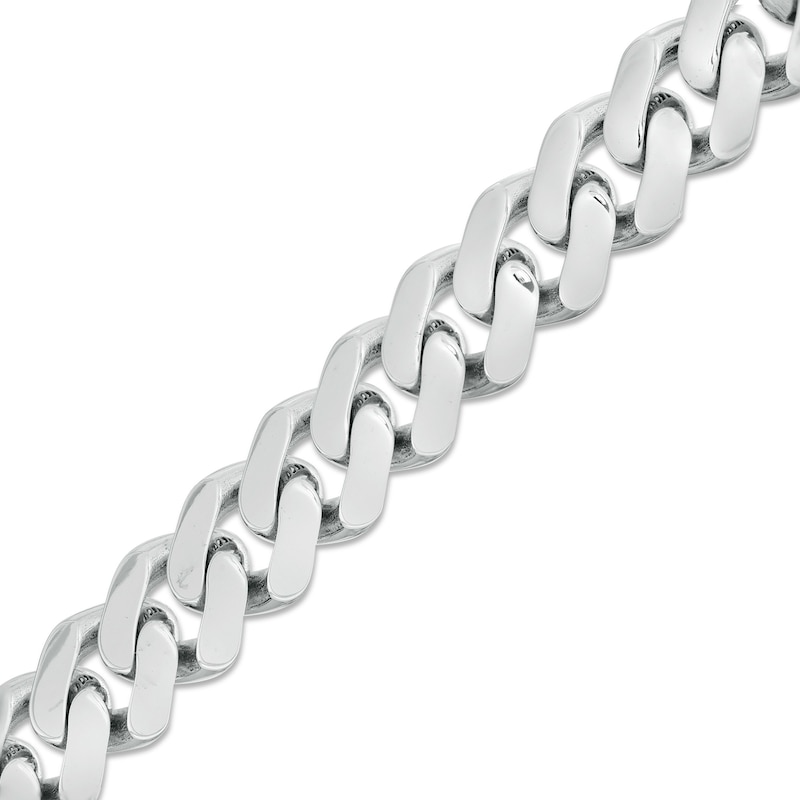 Main Image 1 of Men's 9.5mm Diamond-Cut Cuban Curb Chain Bracelet in Hollow 14K White Gold - 8.25"