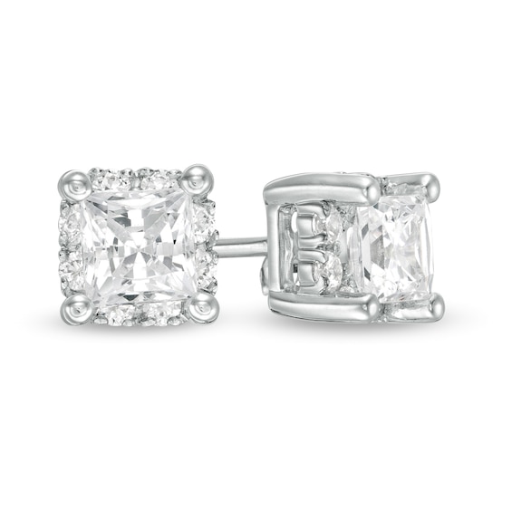 1.00 CT. T.W. Certified Canadian PrincessCut Diamond Frame Stud Earrings in 14K White Gold (I