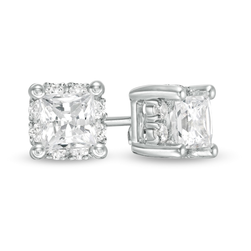 1.00 CT. T.W. Certified Canadian Princess-Cut Diamond Frame Stud Earrings in 14K White Gold (I/I2)