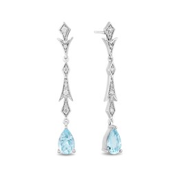 Enchanted Disney Elsa Pear-Shaped Aquamarine and 0.145 CT. T.W. Diamond Frost Drop Earrings in Sterling Silver