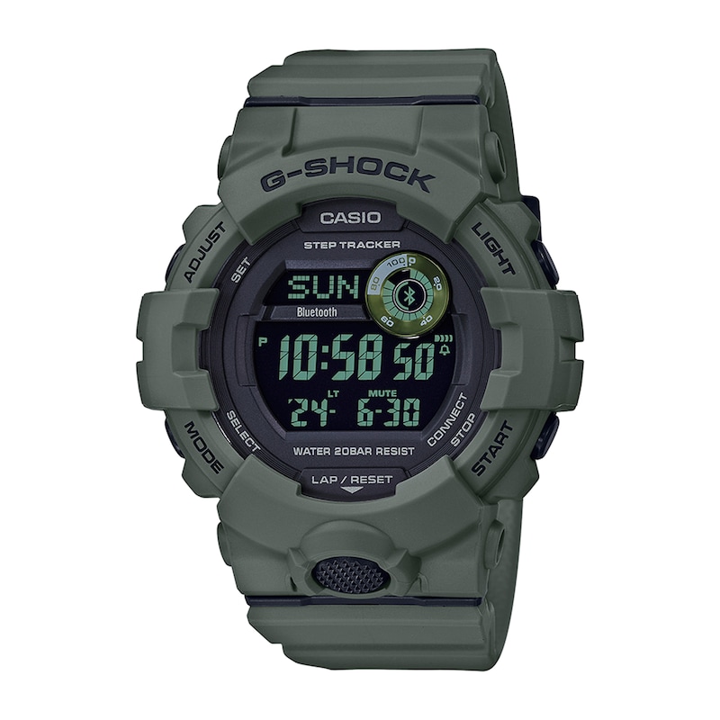 Men's Casio G-Shock Power Trainer Green Resin Strap Watch with Black Dial (Model: GBD800UC-3)