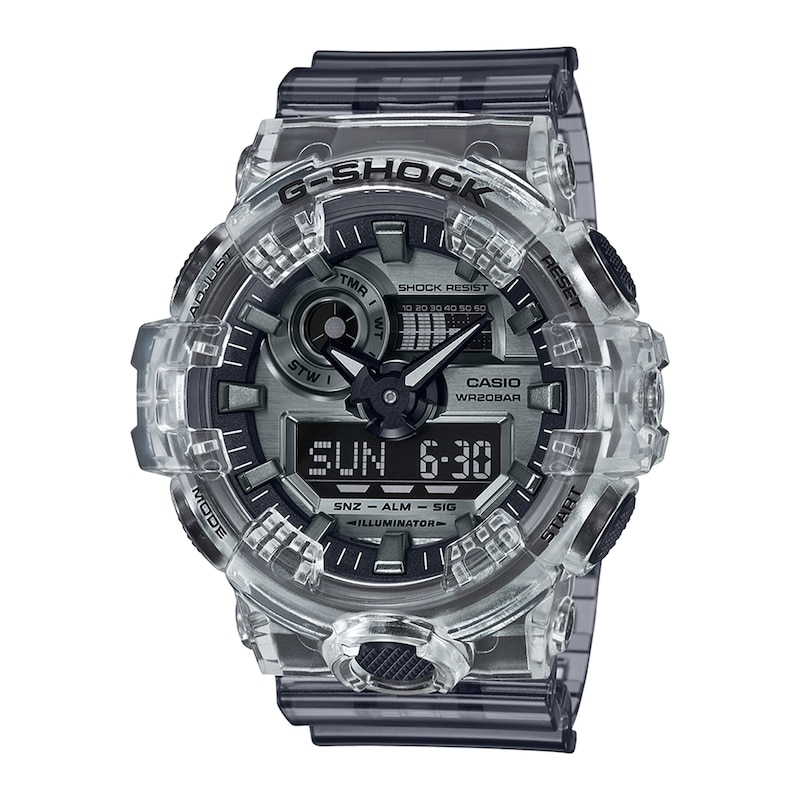 Men's Casio G-Shock Classic Clear Resin Strap Watch with Grey Dial (Model: GA700SK-1A)|Peoples Jewellers