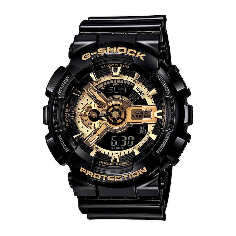 Men's Casio G-Shock Classic Resin Strap Watch with Black and Gold-Tone Dial (Model: GA110GB-1A)|Peoples Jewellers