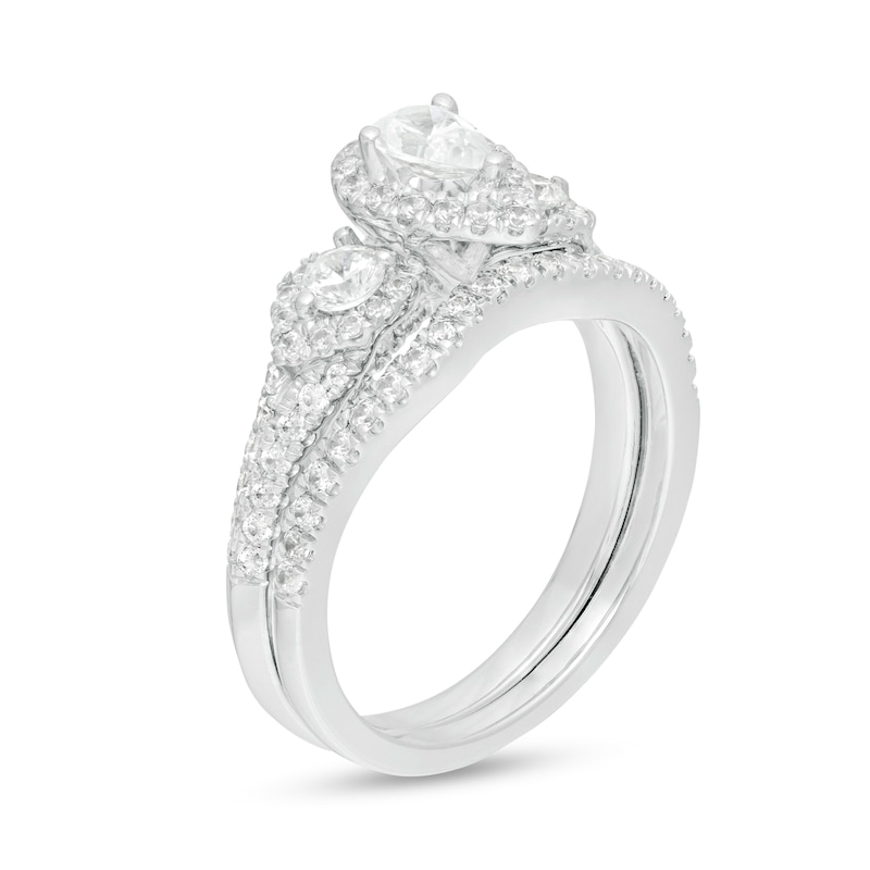Main Image 3 of 1.10 CT. T.W. Pear-Shaped Diamond Past Present Future® Frame Bridal Set in 14K White Gold