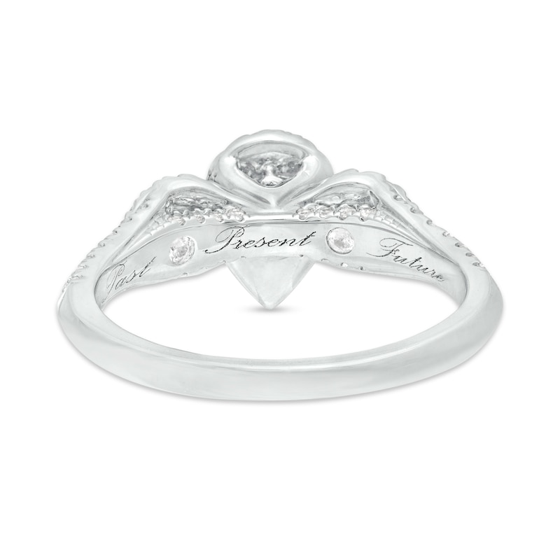 Main Image 4 of 1.10 CT. T.W. Pear-Shaped Diamond Past Present Future® Frame Bridal Set in 14K White Gold