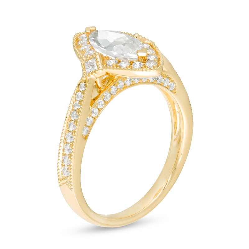 0.95 CT. T.W. Marquise Diamond Frame Vintage-Style Engagement Ring in 14K Gold