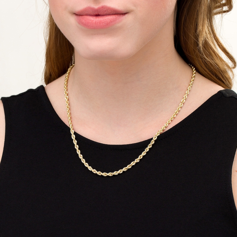 030 Gauge Glitter Rope Chain Necklace in Hollow 14K Gold - 20"