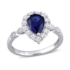 Thumbnail Image 1 of Pear-Shaped Lab-Created Blue and White Sapphire and Diamond Accent Frame Ring in 10K White Gold