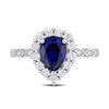 Thumbnail Image 4 of Pear-Shaped Lab-Created Blue and White Sapphire and Diamond Accent Frame Ring in 10K White Gold