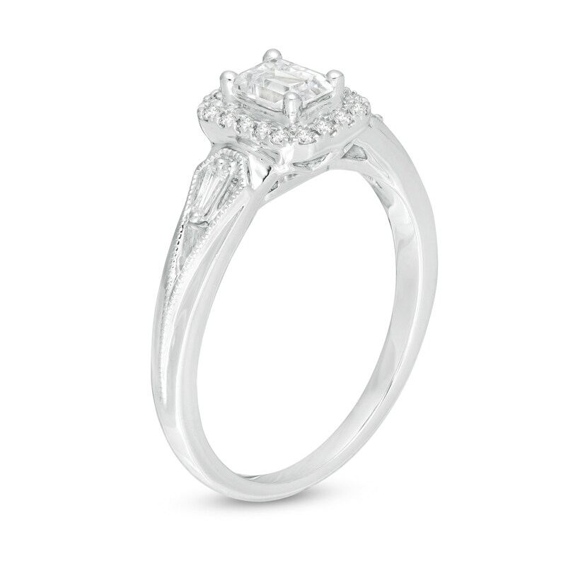 Emmy London 0.50 CT. T.W. Certified Emerald-Cut Diamond Vintage-Style Engagement Ring in 18K White Gold (F/VS2)