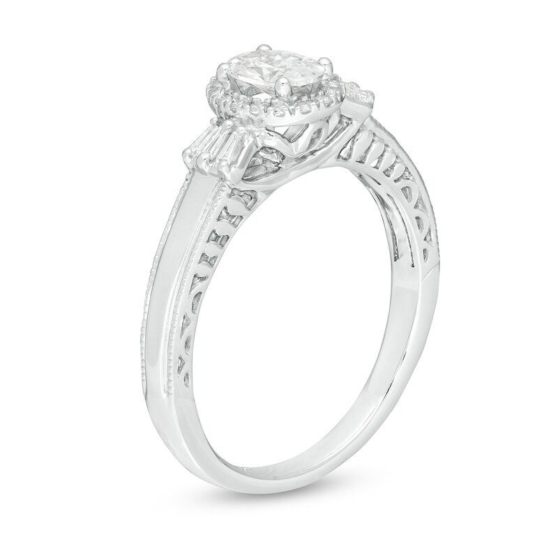 Main Image 3 of Emmy London 0.60 CT. T.W. Certified Oval Diamond Frame Vintage-Style Engagement Ring in 18K White Gold (F/VS2)
