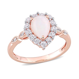 Pear-Shaped Opal and Lab-Created White Sapphire and Diamond Accent Frame Ring in 10K Rose Gold