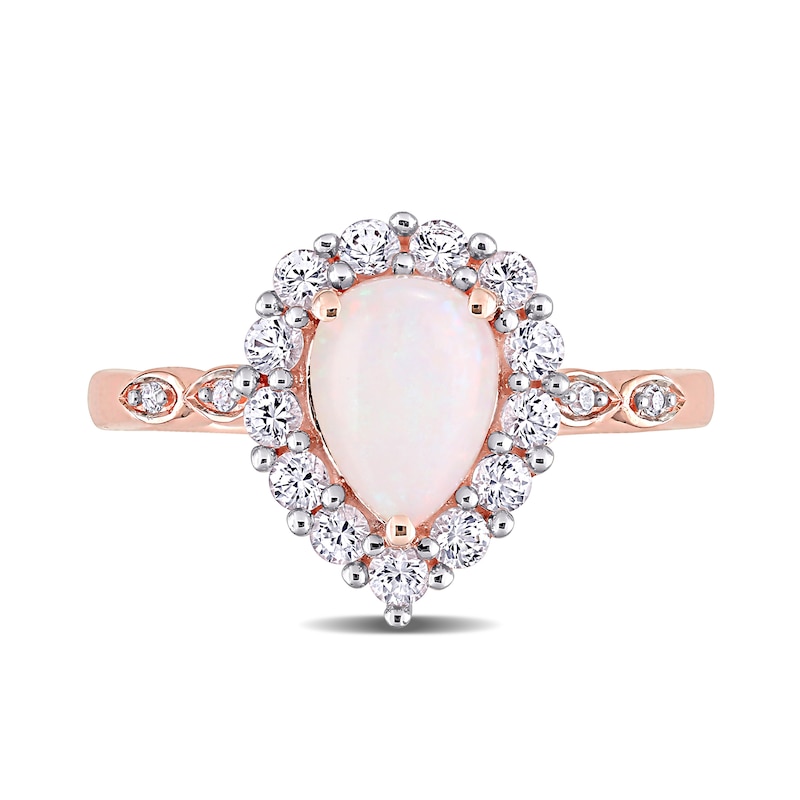 Pear-Shaped Opal and Lab-Created White Sapphire and Diamond Accent Frame Ring in 10K Rose Gold