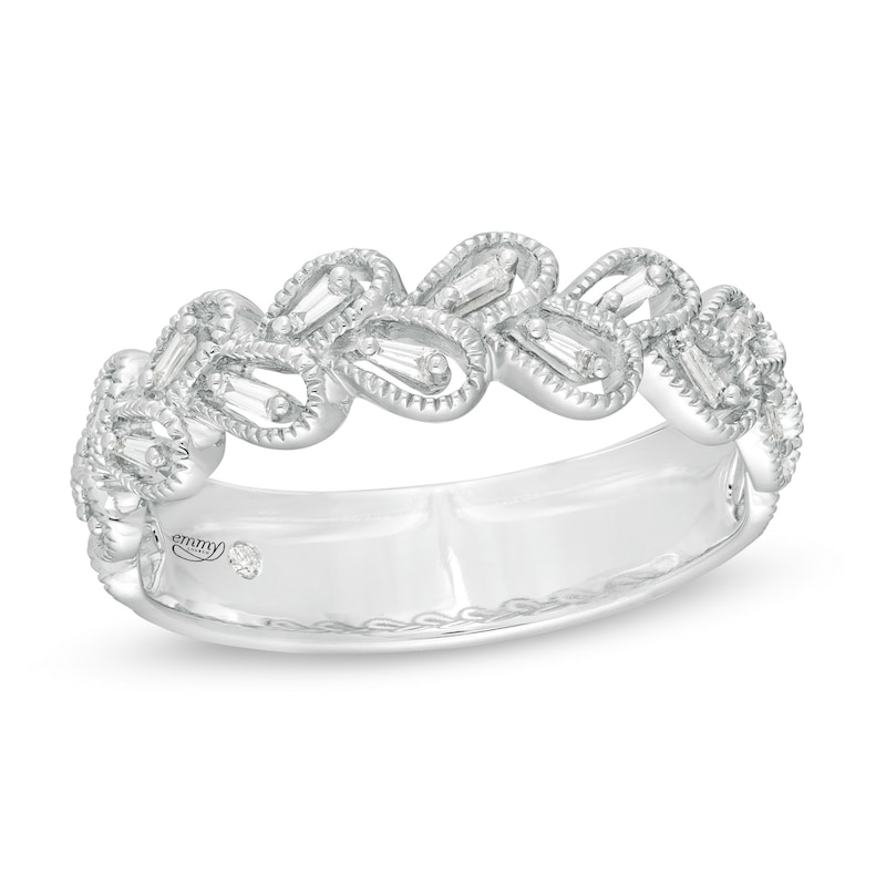 Emmy London 0.12 CT. T.W. Certified Diamond Scallop Shank Anniversary Band in 18K White Gold (F/VS2)