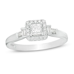 Emmy London 0.50 CT. T.W. Certified Princess-Cut Diamond Frame Collar Engagement Ring in 18K White Gold (F/VS2)