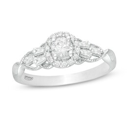 Emmy London 0.50 CT. T.W. Certified Diamond Frame Tri-Sides Vintage-Style Engagement Ring in 18K White Gold (F/VS2)