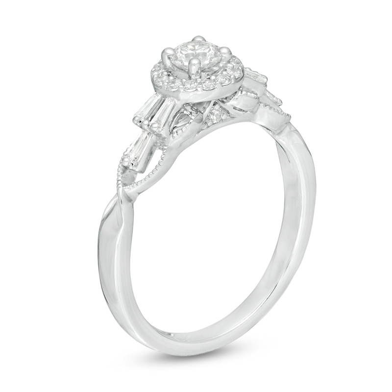 Main Image 3 of Emmy London 0.50 CT. T.W. Certified Diamond Frame Tri-Sides Vintage-Style Engagement Ring in 18K White Gold (F/VS2)