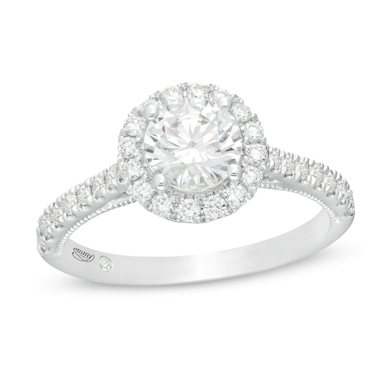 Emmy London 1.60 CT. T.W. Certified Diamond Frame Vintage-Style Engagement Ring in 18K White Gold (F/VS2)