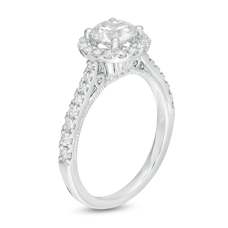 Emmy London 1.60 CT. T.W. Certified Diamond Frame Vintage-Style Engagement Ring in 18K White Gold (F/VS2)